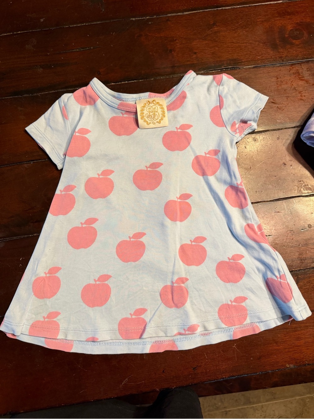 The Beaufort Bonnet Company Light Blue Tee with Pink Apple Print